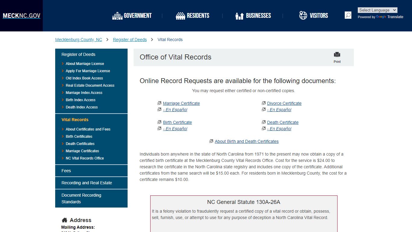 Office of Vital Records - Mecklenburg County Government